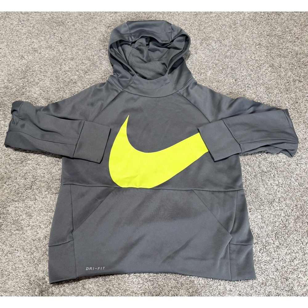 Nike Therma-FIT Hoodie Youth Gray Pullover Swoosh Sweatshirt Size Small